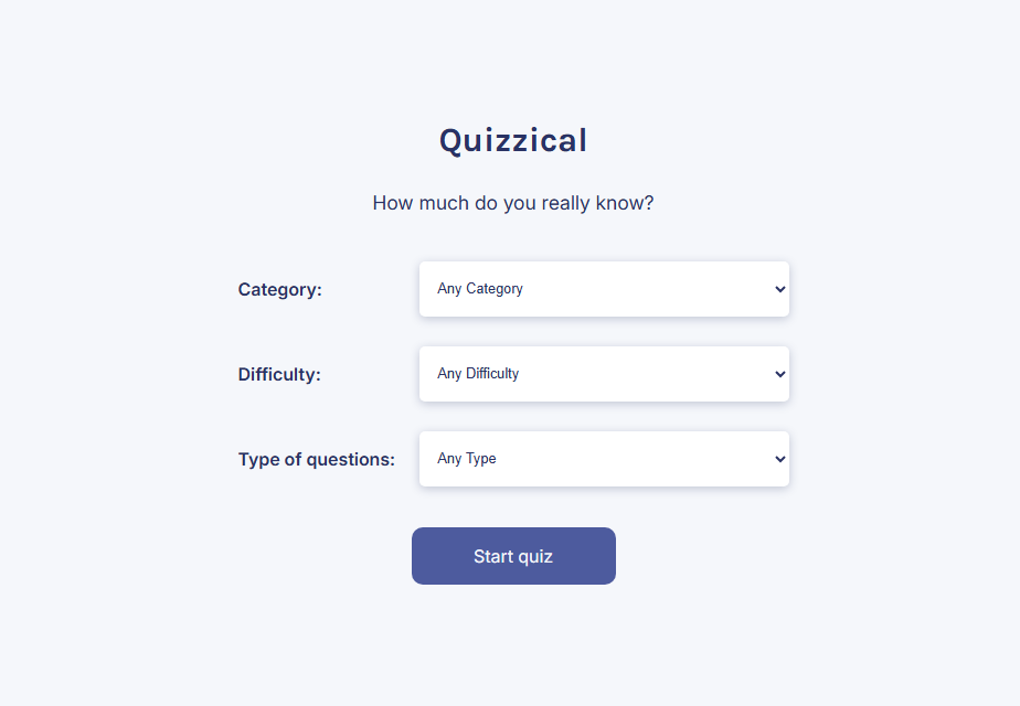 A screenshot of Quizzical app
